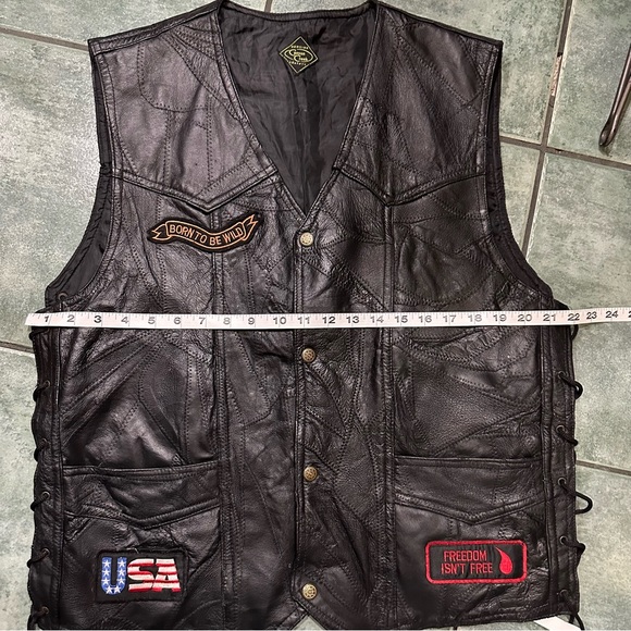 VTG 90s Leather Patchwork Lace Up Sides Motorcycle Biker Vest - Picture 7 of 13